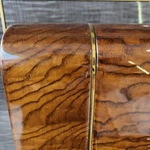 Natural Wood Headboard Upholstered Bed with Burgundy Leather Panel, Polished Marble Side Accents & Stainless Steel Hardware